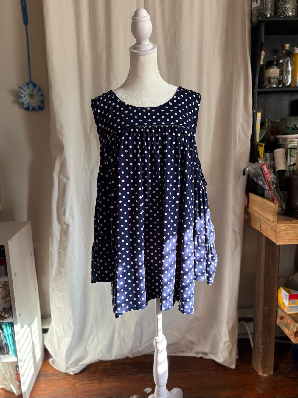 Robert Louis Navy Blue Polka Dot Sleeveless Tunic